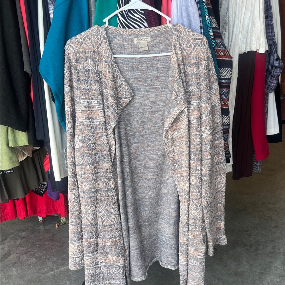 Lucky Brand Beige and Gray Patterned Cardigan